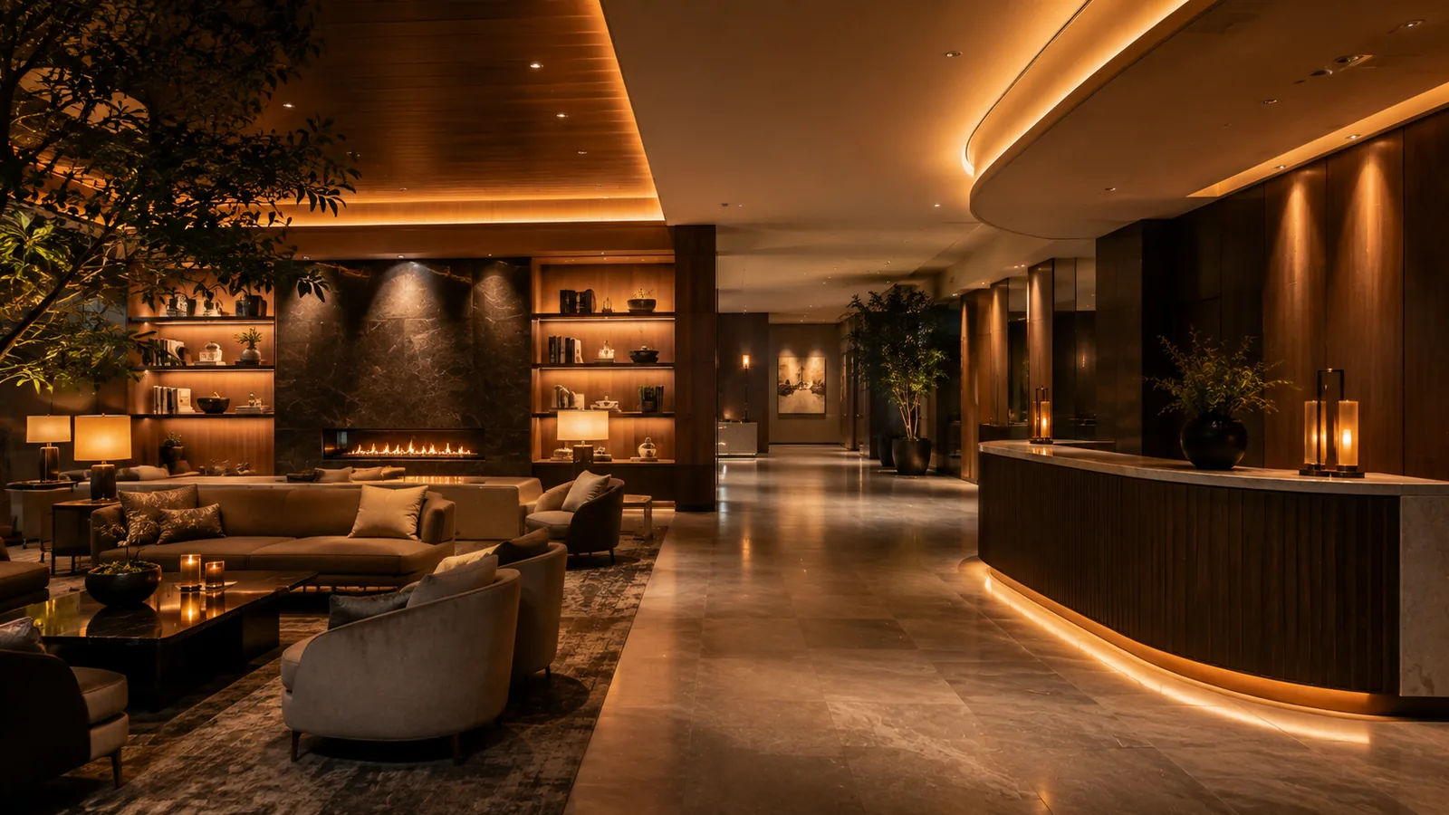 Warm architectural lighting in a premium hospitality interior